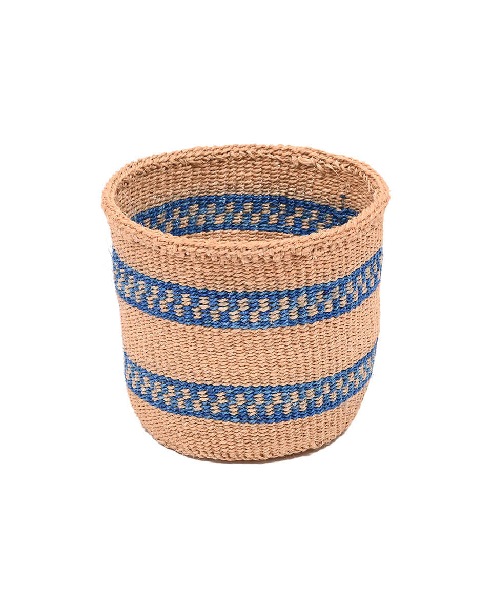 Outlet Handwoven Beige, Blue, and Tan Basket