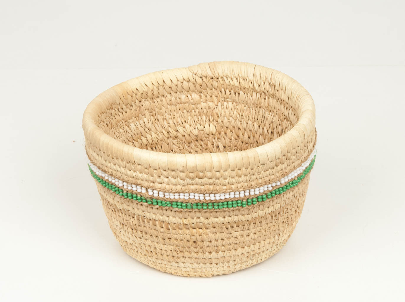 KIJANI: Green Beaded Doum Palm Leaf Baskets - Nomadic Beaded - The Basket Room 