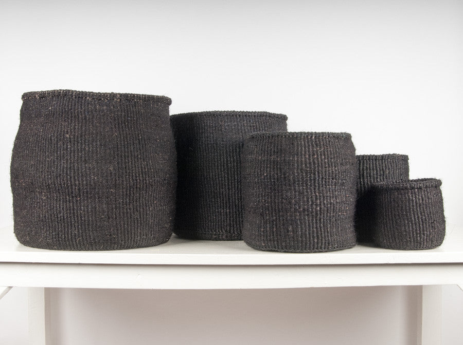 USIKU: Black Coal Woven Storage Basket - Sisal Basket - The Basket Room 